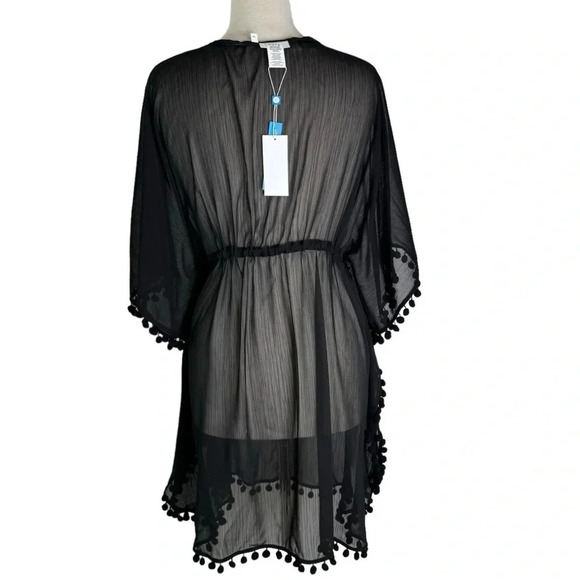 BLEU ROD BEATTIE Plus Size Gypset Chiffon Caftan Swim Cover Up Black Size 1X NWT - Picture 5 of 9
